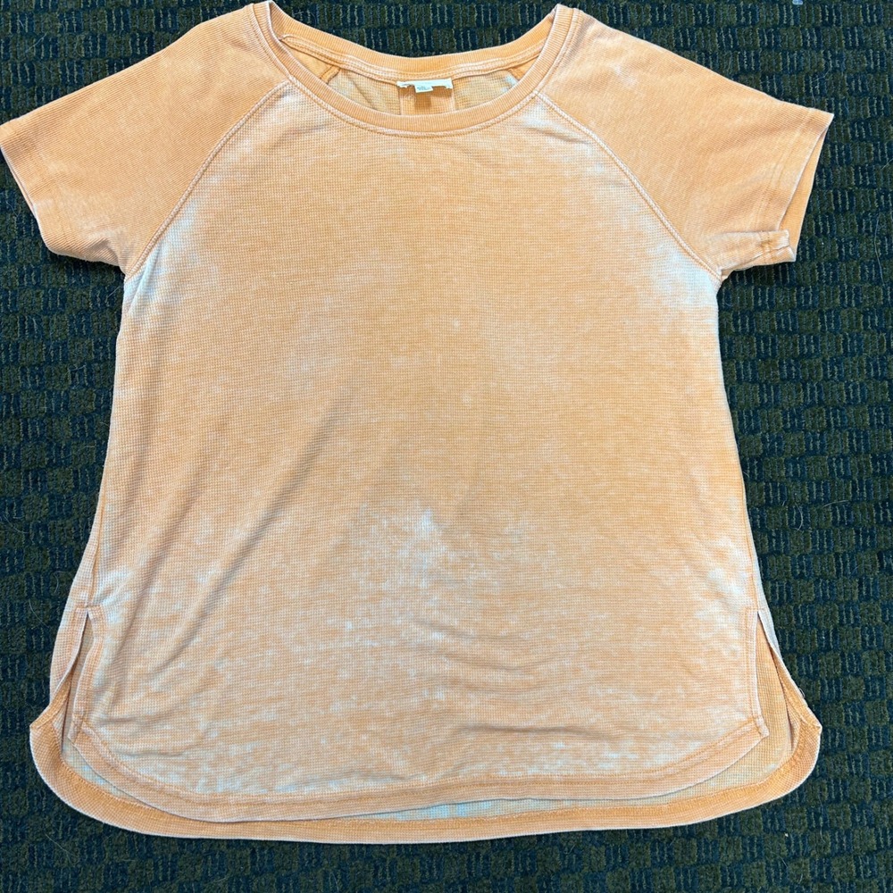 June and Delancey Orange Acid Wash Waffle‎ Knit Raglan Short Sleeve Top Medium